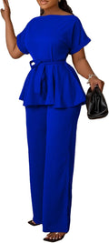 Women's 2 Piece Peplum Top and Flared Pants Suit Set - Polished