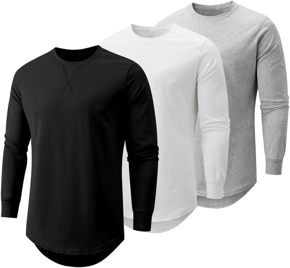 Stylish Longline Crewneck T-Shirts for Men - 3 Pack Set