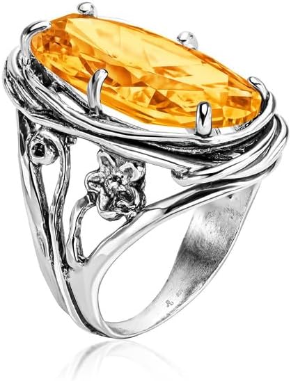 925 Sterling Silver Ring with Oval Cubic Zirconia - Vintage Design