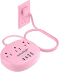 Pink Extension Cord with Surge Protected 1080J - Cute 5 ft Flat Power