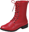 Forever Link Womens Round Toe Military Lace Up Knit Ankle Cuff Combat