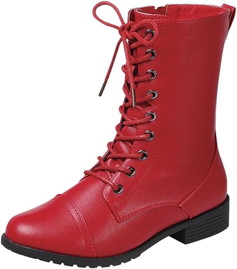 Forever Link Womens Round Toe Military Lace Up Combat Boots