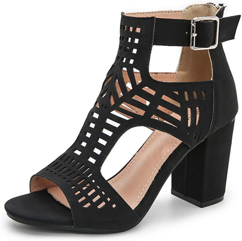 Chunky Heeled Sandals for Women - Bohemian Cutout Design