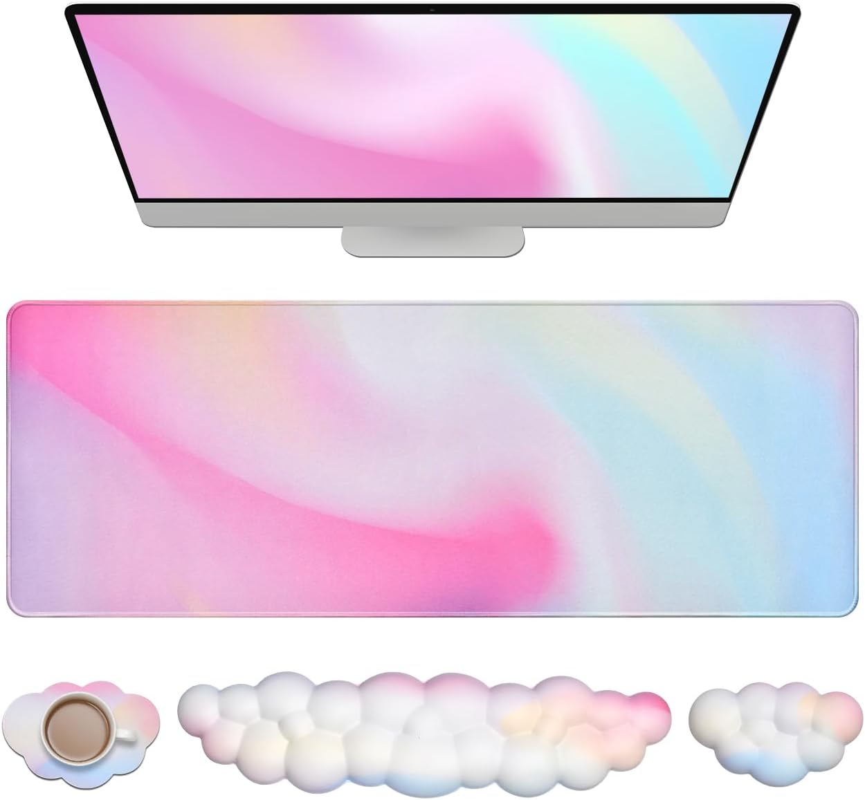 Rainbow Cloud Large Mouse Pad Set by JIKIOU