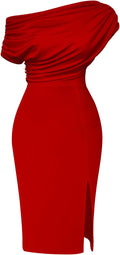 Memoriesea Off Shoulder Ruched Midi Bodycon Dress (Style 1JKD)