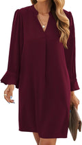 Long Sleeve V Neck Swing Shift Dress for Women - Flowy Casual Fit