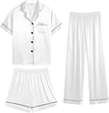 SWOMOG Womens Silk Satin Pajama Sets 3Pcs Button Down PJ Set