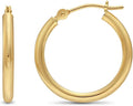 14k Yellow Gold Classic Shiny Polished Round Hoop Earrings - Everyday
