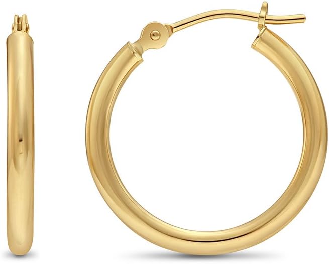 14k Yellow Gold Classic Shiny Polished Round Hoop Earrings
