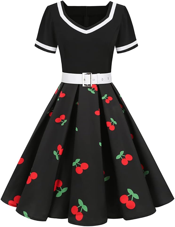 Vintage 1950s Retro Polka Dot Cocktail Party Swing Dress