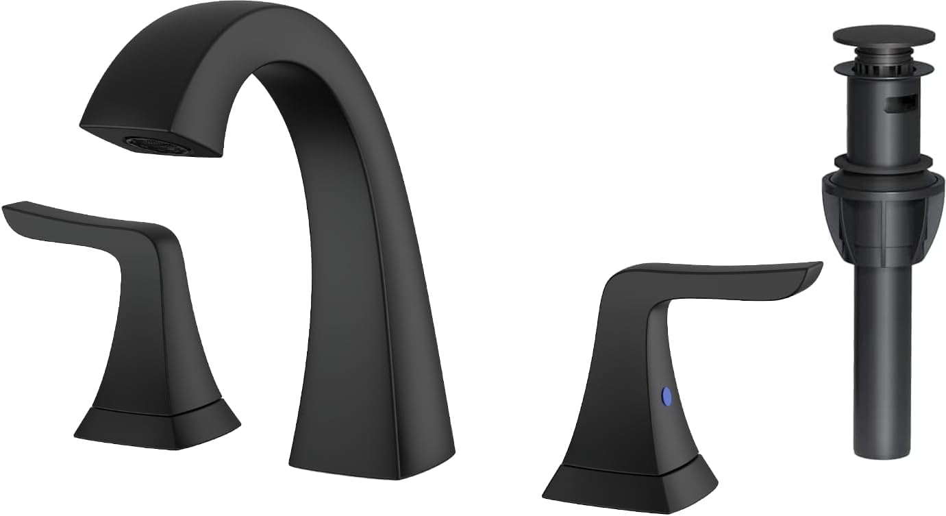 Black Widespread Bathroom Sink Faucet with Pop Up Drain Assembly