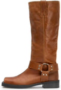 Knee High Square Toe Riding Boots - Comfortable Slip-On Low Heel
