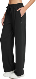Womens Straight Leg Track Pants with Zipper Pockets - Loose Fit