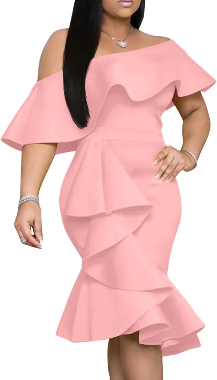 Elegant Off The Shoulder Bodycon Midi Cocktail Dress for Women