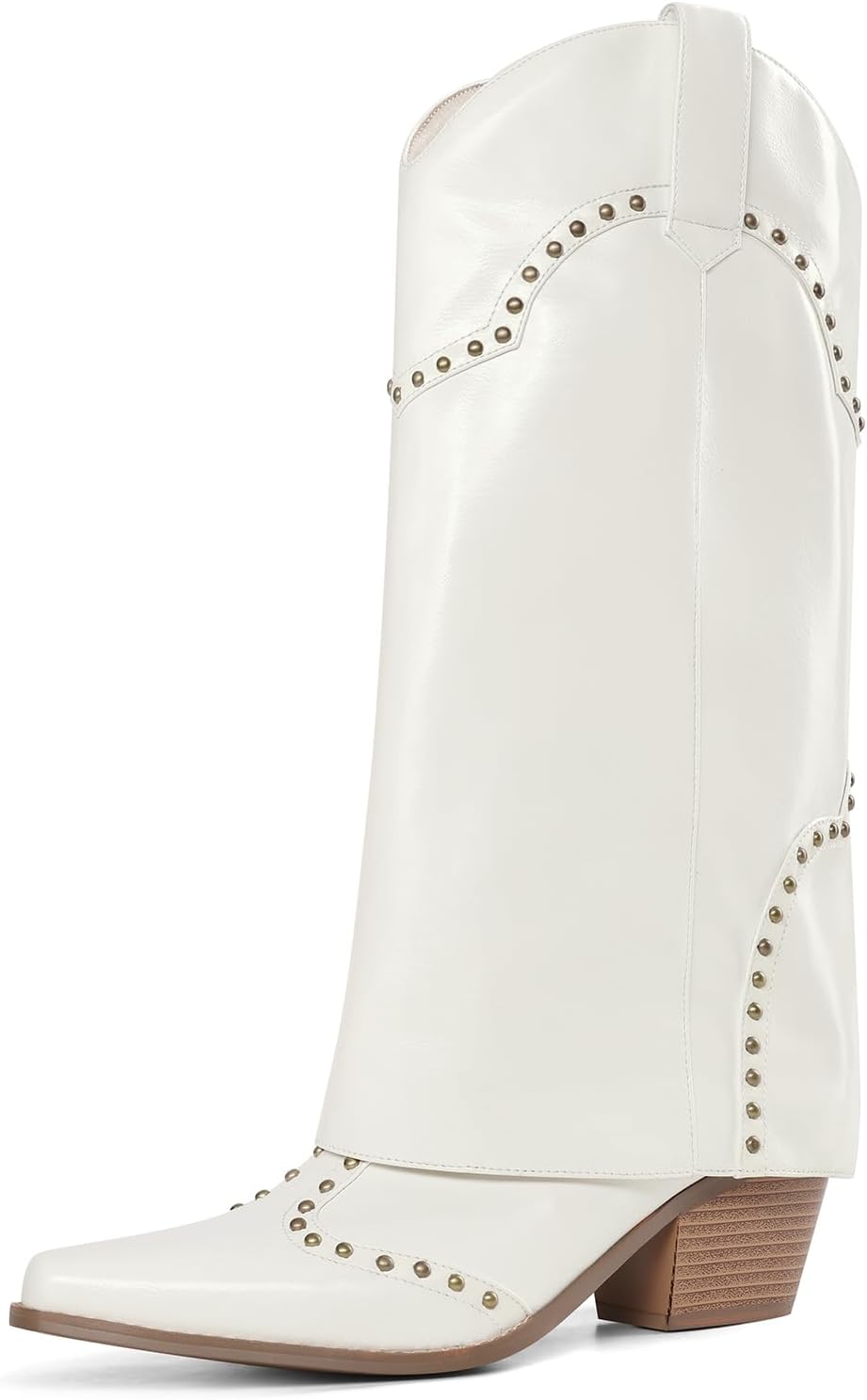 Women Shark Boots Fold Over Mid Calf Chunky Heel Snip Toe Style
