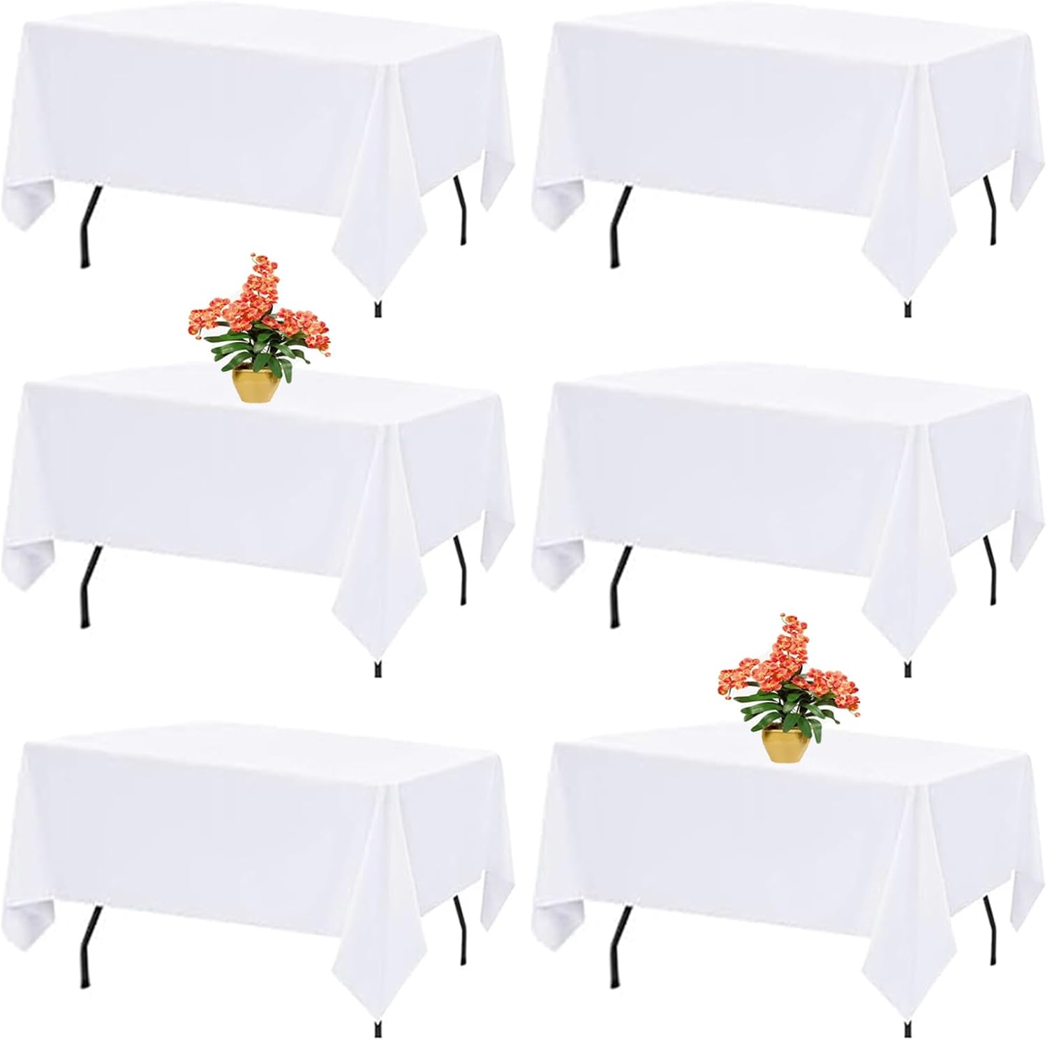 6 Pack White Table Cloths for 8 Foot Rectangle Tables