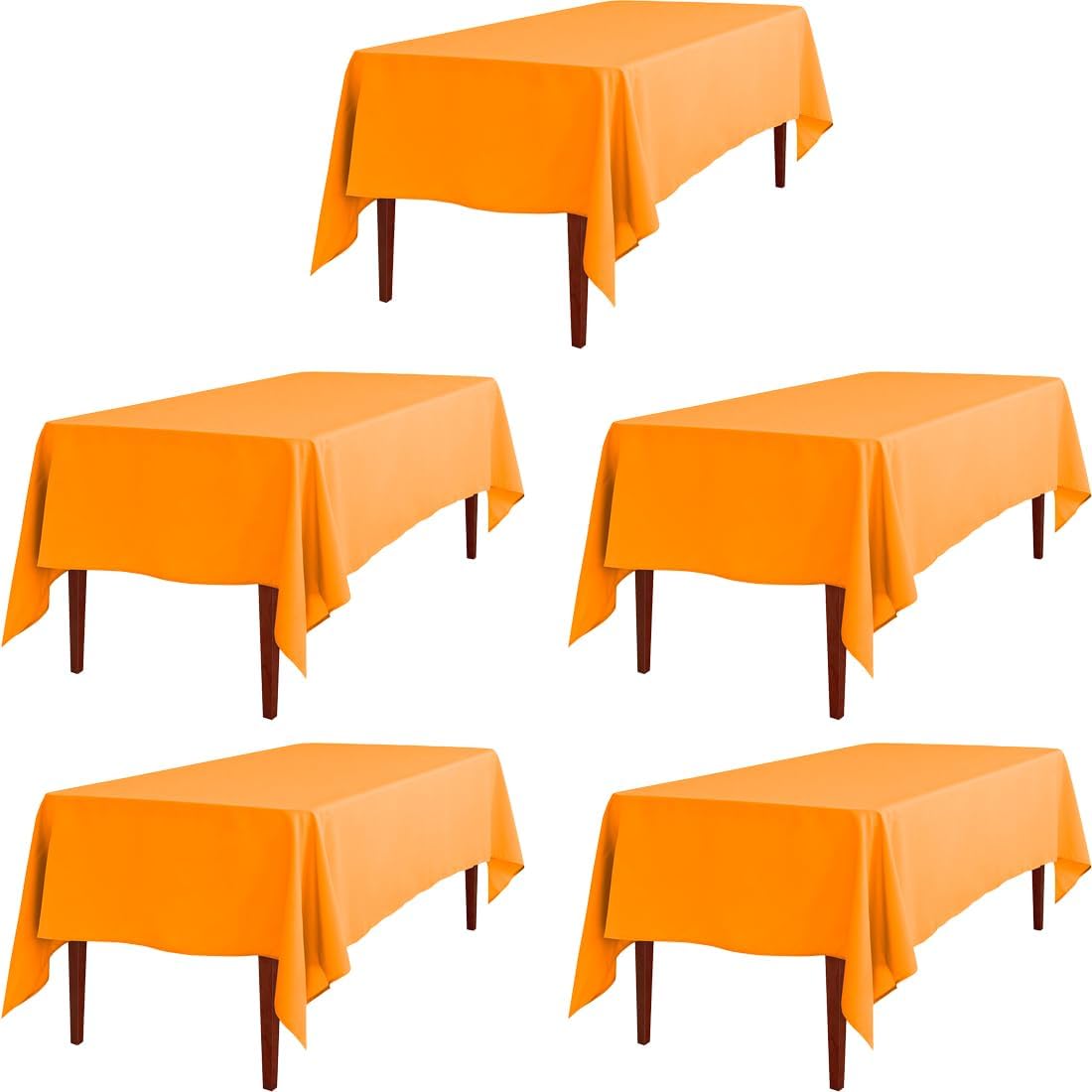 LTC LINENS 5 Pack Orange Tablecloths for 6 or 8 Feet Tables
