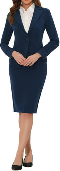 Allegra K Women's 2 Piece Skirt Suit Set - Polished Workwear