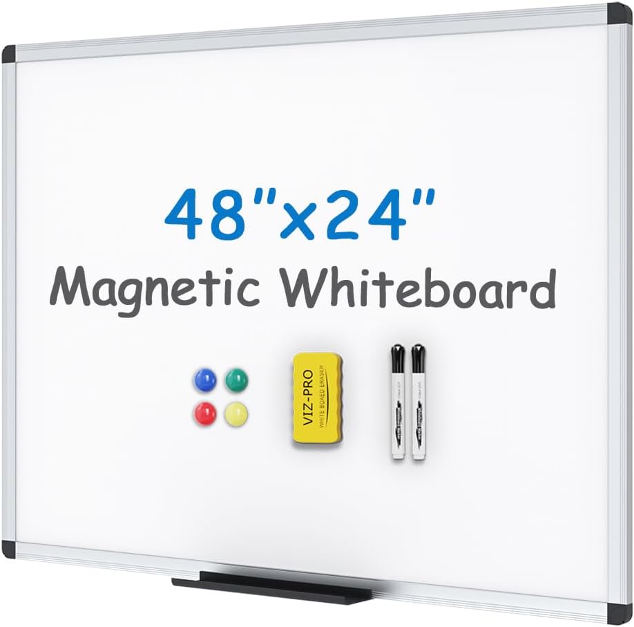 VIZ-PRO Magnetic Whiteboard 48 X 24 Inches for Home and Office