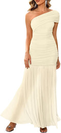 One Shoulder Sleeveless Ruched Bodycon Evening Dress - Elegant Fit can