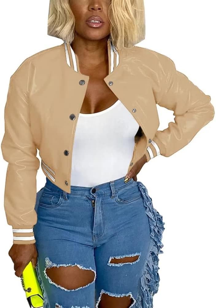 Mintsnow Womens Varsity Jacket Long Sleeve Casual Bomber Style