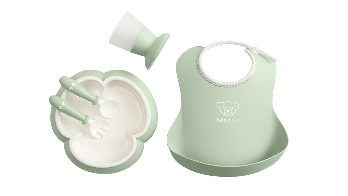 BabyBjorn Baby Dinner Set for Self-Feeding, 5 pcs, Powder Green