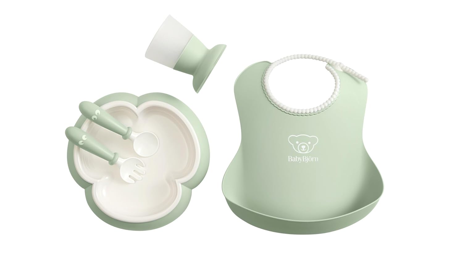 BabyBjorn Baby Dinner Set for Self-Feeding, 5 pcs, Powder Green