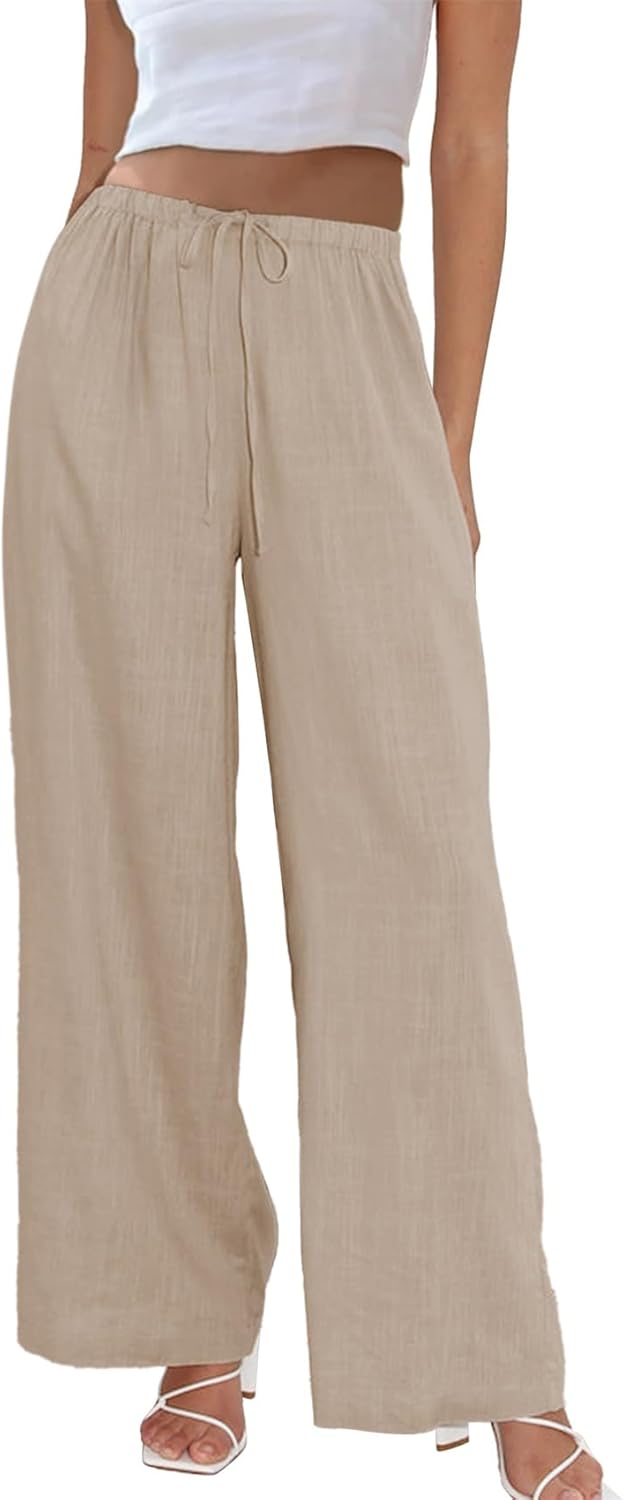 Duyang Womens Cotton Linen Palazzo Pants for Casual Summer Wear