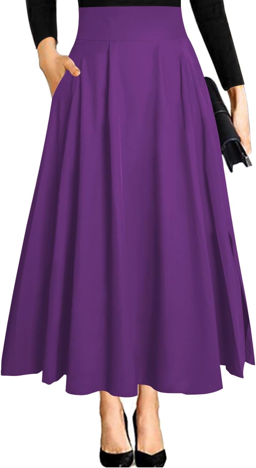 RANPHEE Women's Ankle Length High Waist Flowy Maxi Skirt