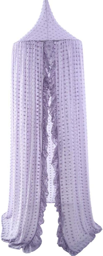 Kids Bed Canopy for Girls - Beige Princess Tent with Pom Poms