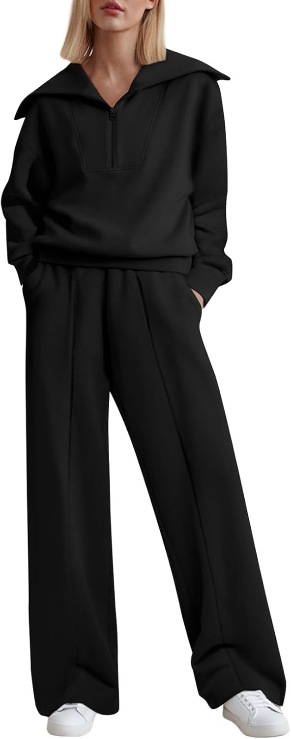 Stylish Two Piece Outfits for Women - Cozy Half Zip Sweatshirt