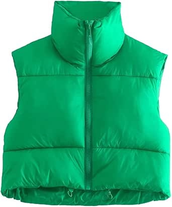 HOULENGS Women's Stand Collar Crop Puffer Vest for Winter Wear
