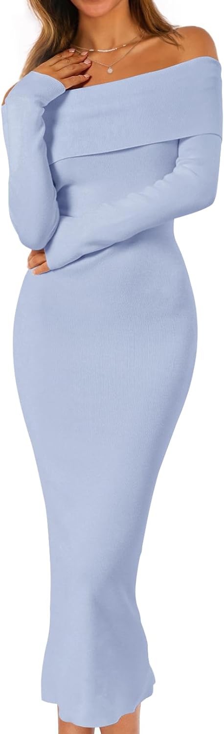 MEROKEETY Women's Fall Off Shoulder Bodycon Sweater Dress 2025