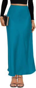 VividMosaic Women's Spring Maxi Skirt with Satin High Waist Style