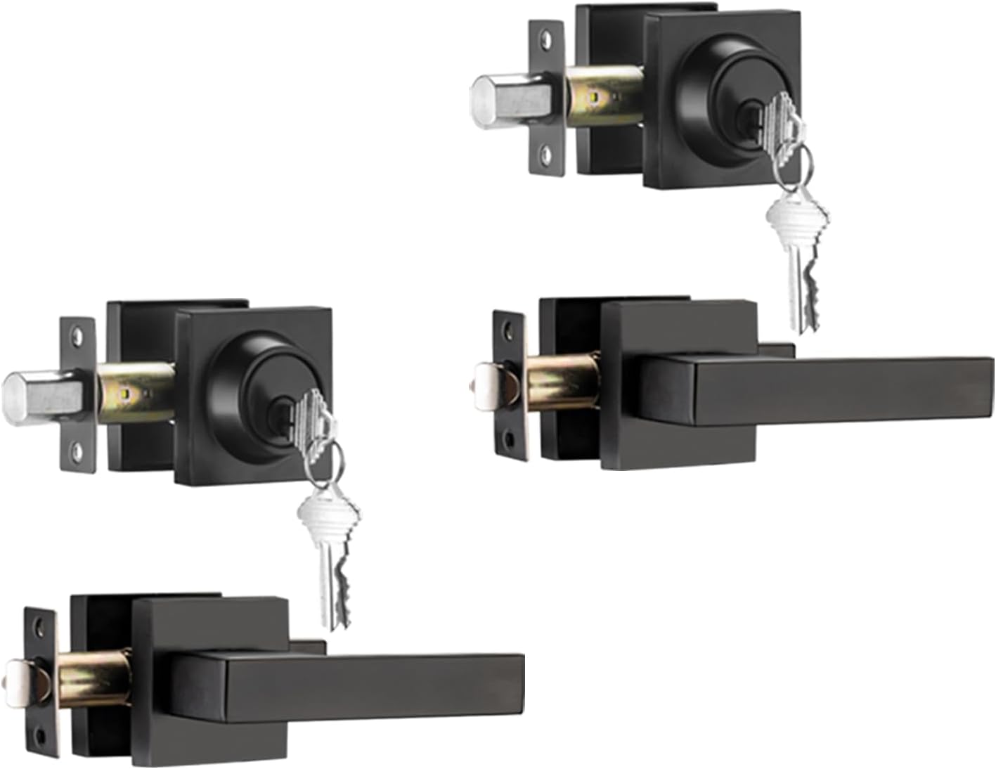 2 Pack Front Door Locksets with Deadbolt in Matte Black Finish