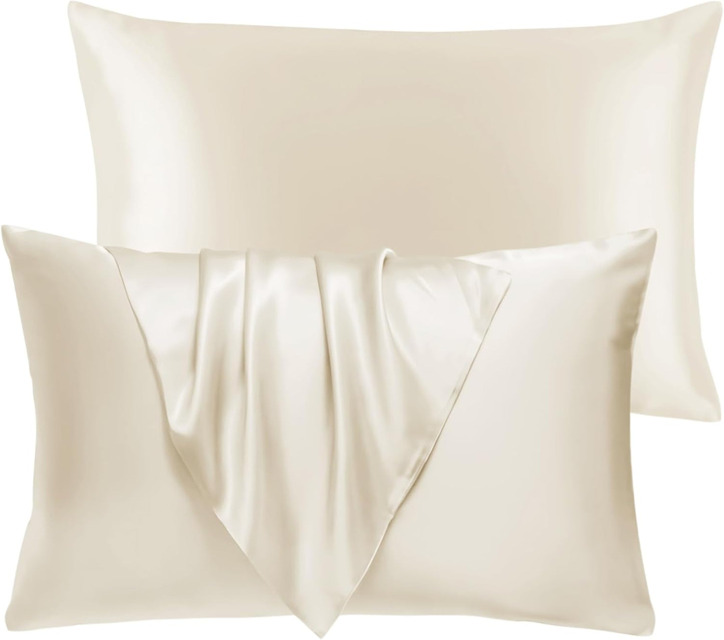 Satin Goose Down Feather Pillows Set of 2 with Cooling Cases