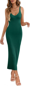 MEROKEETY V Neck Knit Midi Dress - Flattering Summer Bodycon