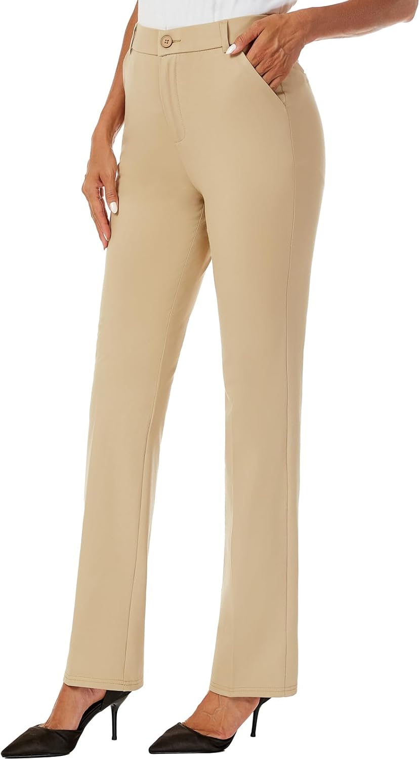Women's Stretchy Straight Leg Dress Pants for Office Casual Wear