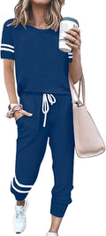 PRETTYGARDEN Women Summer Two Piece Striped Tracksuit (Style 6LG4)