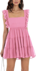 Womens Summer Square Neck Tie Back Ruffle Sleeve Mini Dress