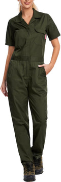 WORK IDEA Women's Short Sleeve Coverall Lightweight Cotton Jumpsuit 5