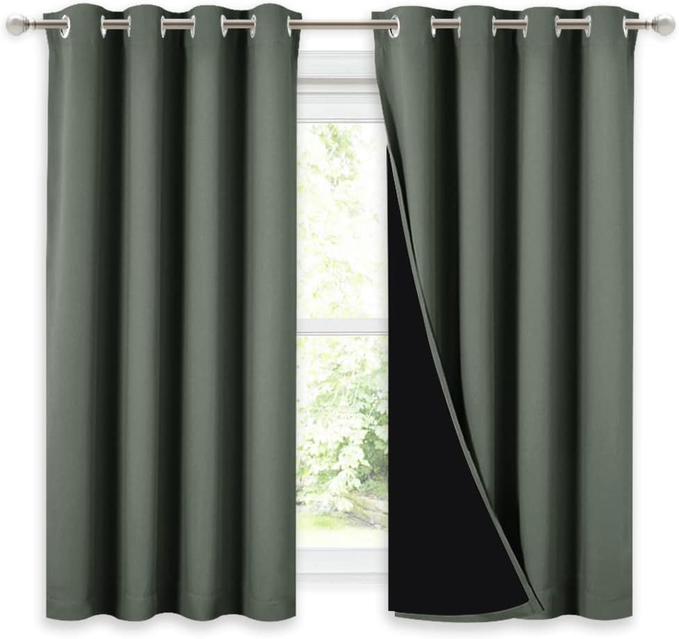 NICETOWN 100% Blackout Curtains for Small Windows - Dark Mallard