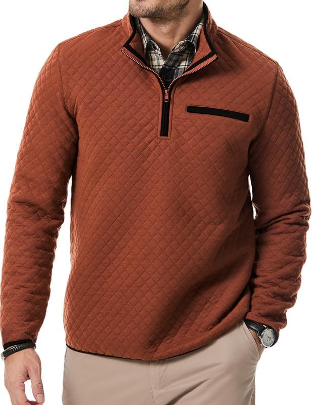 Dokotoo Men's Quilted Mock Neck Sweater