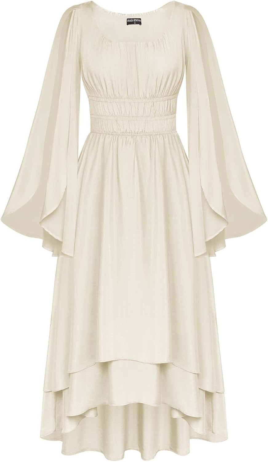 Renaissance Costume Dress with Split Bell Sleeves for Women