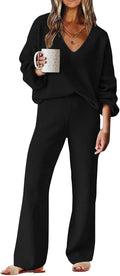 Womens V Neck Knit Pajama Set - 2 Piece Sweater Lounge Set