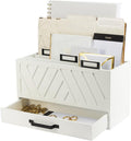 White Desktop Mail Organizer with Drawer - Three-Tier Wood Sorter
