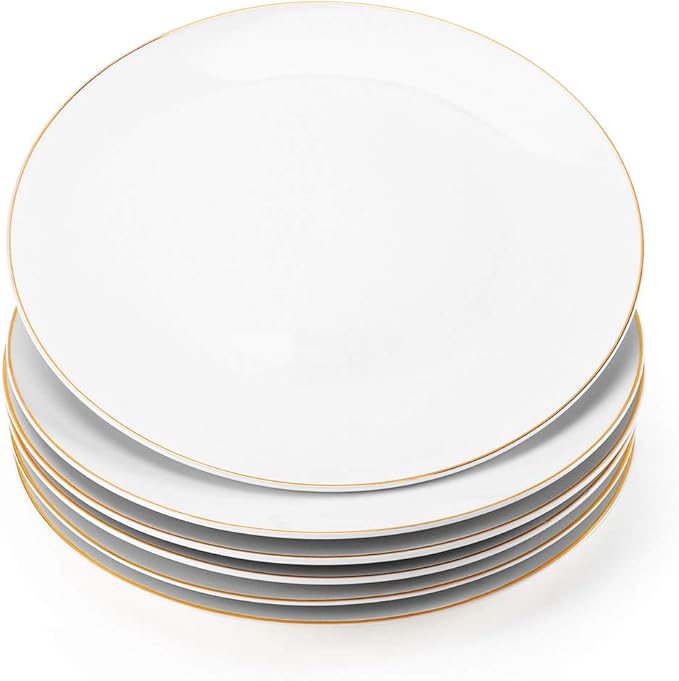 Gsain 10.5 Porcelain Dinner Plates Set of 6 with Golden Rim