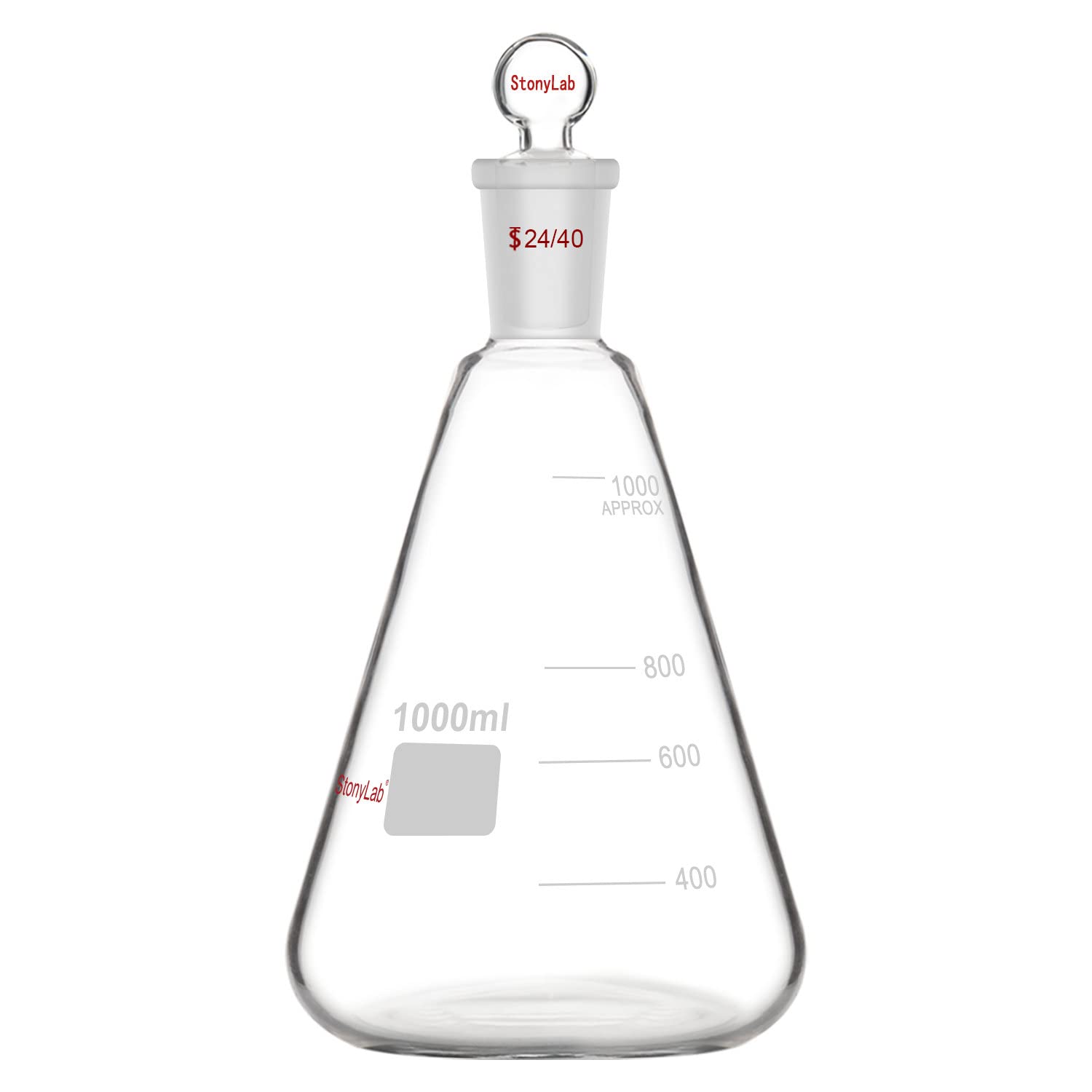 stonylab 1000 ml Borosilicate Glass Erlenmeyer Flask with Stopper