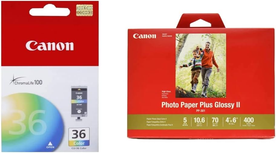 Canon CLI-36 Color Ink Tank and Photo Paper Plus Glossy II