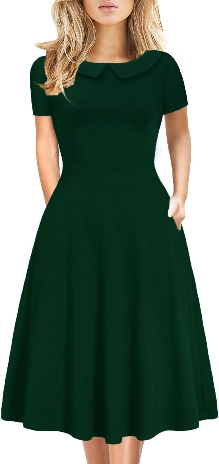Women's Elegant Vintage Floral Print A-Line Dress with Pockets
